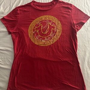 True Religion Red and Yellow Logo Tee